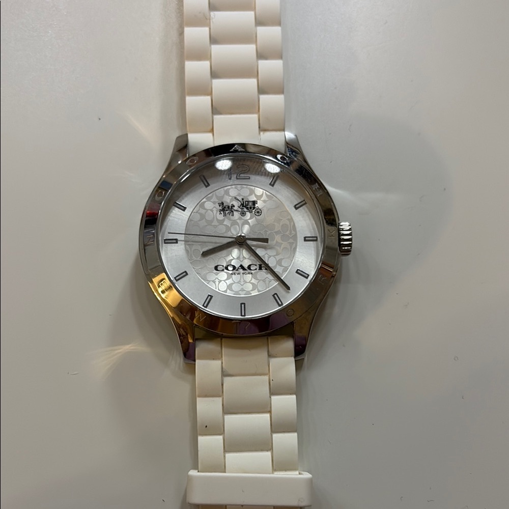 Coach Women’s White Silicone Strap Watch - Silver Dial